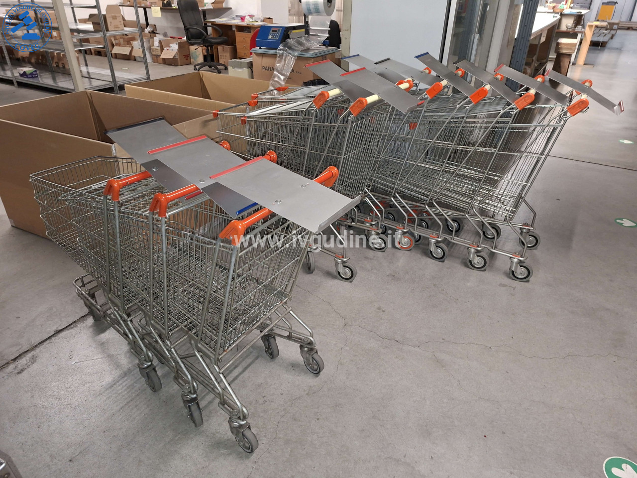 Foto 1 — (Lotto n.21) N.11 carrelli spesa varie tipologie (carrelli da supermercato full-size in filo metallico zincato)